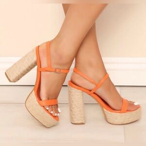 Fashion Nova Sangrita Orange Platform Heel Sandals Size 7